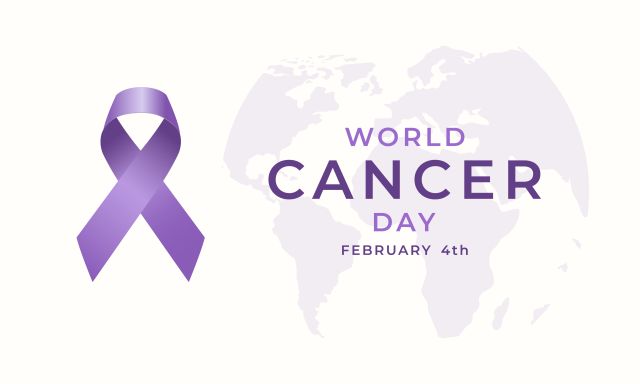 Weltkrebstag 04.02 in lila mit lila Krebsschleife