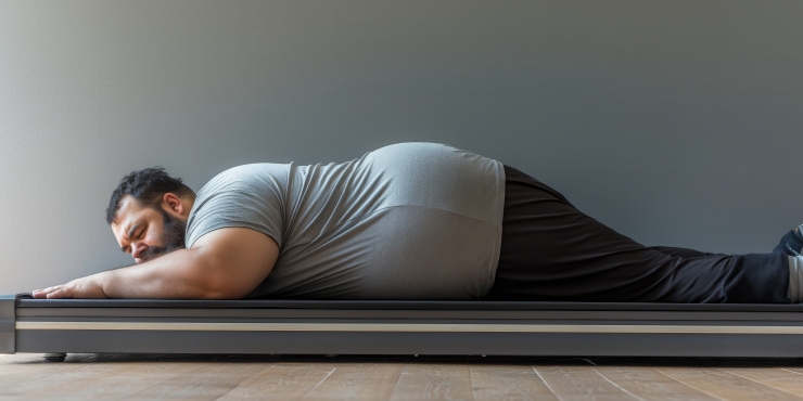 Symbolbild, übergewichtiger Mann liegt ausgestreckt auf dem Boden