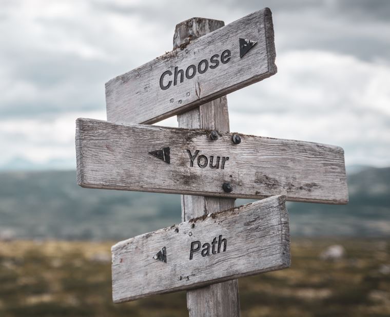 Ein Wegweiser mit der Aufschrift "Choose your path".