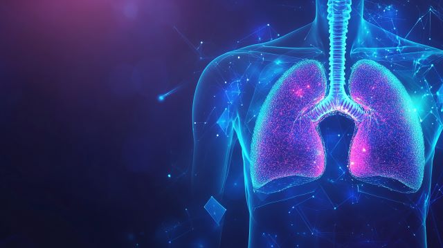 Digitale Darstellung von menschlichen Lungen in einem futuristischen medizinischen Stil.