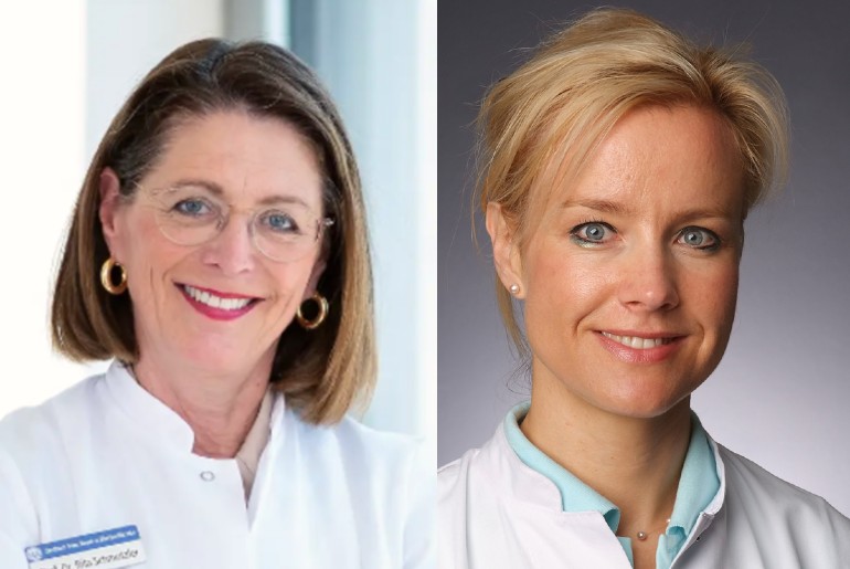 Porträtaufnahmen der Ärztinnen Rita Schmutzler und Kerstin Rhiem