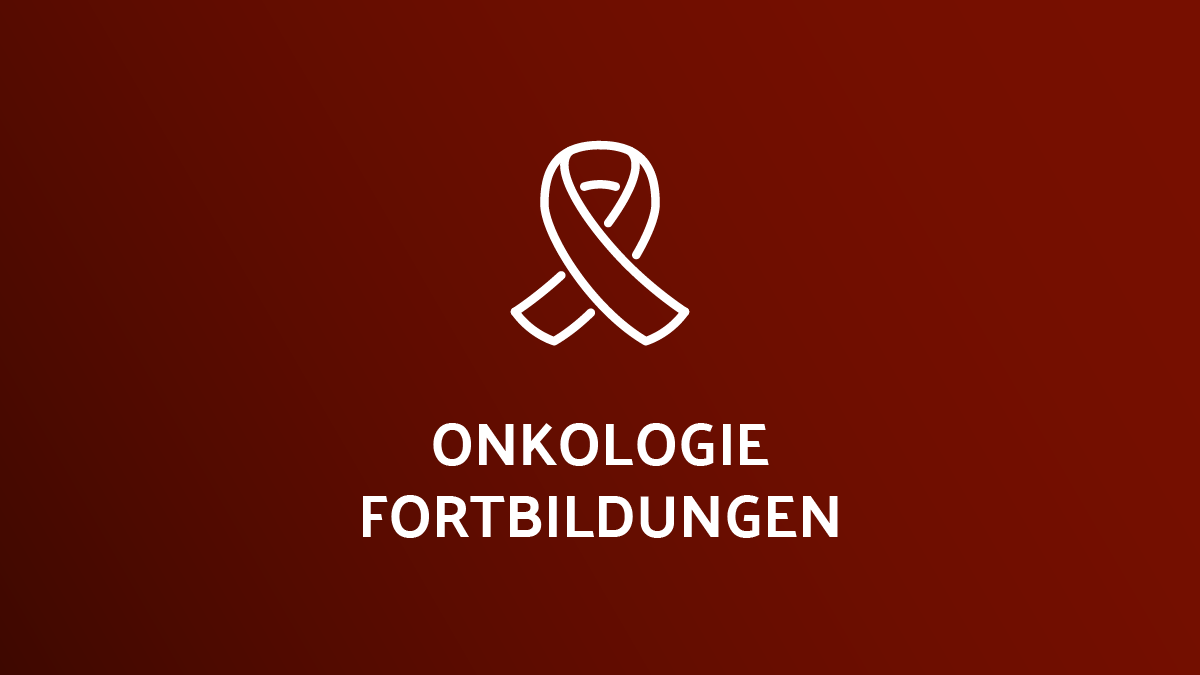 Schleifen-Icon mit dem Text „Onkologie Fortbildungen“ auf rotem Hintergrund.