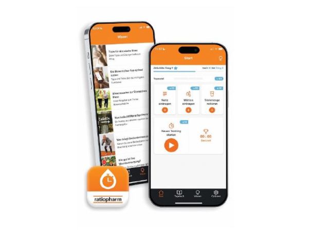 Darstellung der ratiopharm Blasentrainer-App auf einem Smartphone zur Unterstützung bei überaktiver Blase